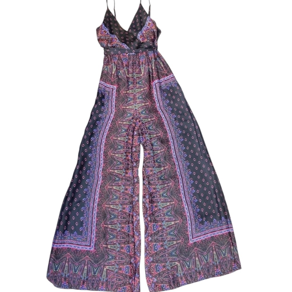 Free People Cabbage Rose Black Multi Print Jumpsuit Boho Style Size 2 - Picture 4 of 13